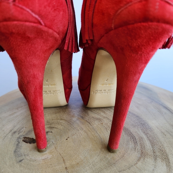 Charles David Lula Fringe Trim Suede Bootie Red Ankle Boot High Heels Size 7 - Picture 5 of 16